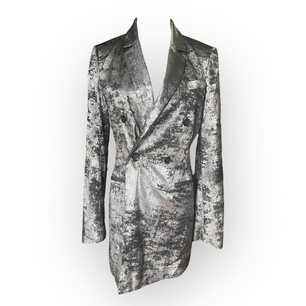 BCBG Maxazria Metallic Double Breasted Long Blazer Small